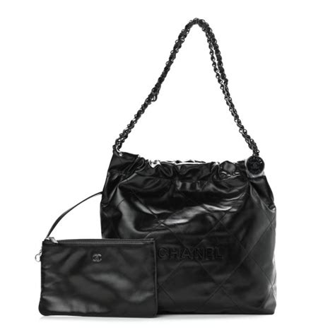 CHANEL Shiny Calfskin Quilted Small Chanel 22 So Black 